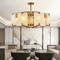 Lustre minimaliste moderne en or avec accents marbrés, garantie incluse, pour salles à manger et salons
