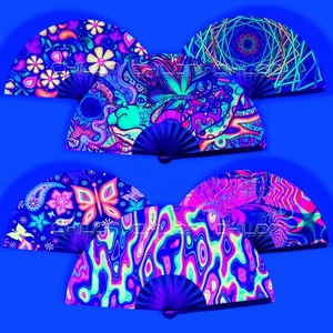 UV Reflective <b>Large</b> Clack Folding Bamboo Rave Decorative Hand Held <b>Fans</b> As Festivals Parties Accessories - Product Image 4