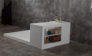 K-T005B baño blanco superficie sólida de <span class=keywords><strong>ducha</strong></span> de piedra de base y asiento coincidentes para cabina de <span class=keywords><strong>ducha</strong></span> brillante o mate - Product Image 3