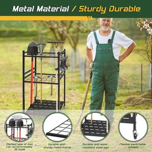 Thesetop Garden Tool Organizer 3 Tier Metal Rack With <b>Hooks</b> And Slots For Garage Storage Heavy Duty Alloy Steel Powder Coated - Product Image 6