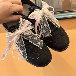 Olian Pink Pearl Lace Bow Shoe Laces Charms para zapatillas <span class=keywords><strong>de</strong></span> deporte Decoraciones Flower Bear Love Shoe Charm Hebilla - Product Image 2