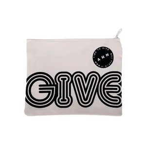 Small Cotton Eco-friendly Cotton Canvas Silkscreen Print Custom Logo Cotton Pouch Bag With Zipper