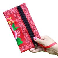 Dompet Koin Kanvas Bordir Gaya Etnik Desain Bunga Peony Besar Tas Clutch Wanita Hadiah Perjalanan Sempurna Liburan