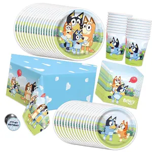 New Arrival Dog Animal Theme Party Supplies Birthday Decoration Disposable Paper Plate Cup Table Cloth Napkin Knife Fork Spoon