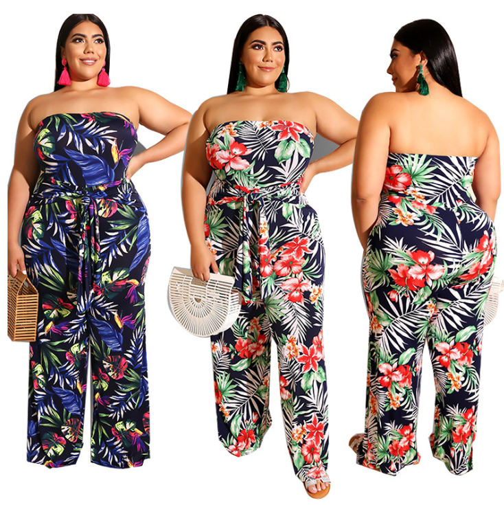 Traje de verano para mujer, mono de talla grande con estampado Floral y hombros descubiertos, informal, 5xl, 2021