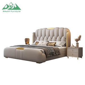 Lit en cuir souple moderne de luxe : cadre en bois d'eucalyptus réglable, <span class=keywords><strong>taille</strong></span> <span class=keywords><strong>king</strong></span>/queen, choix de couleurs multiples pour la chambre à coucher - Product Image 4