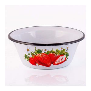 カスタマイズされたロゴヴィンテージ16lビッグホワイトウォッシングストロベリーブリキホワイトカラーセラミックメタルエナメルボウル - Product Image 1