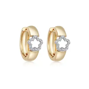 Exquisite Fashion Pentagram Cubic Zirconia Jewelry in 18k Gold Plated 925 Sterling Silver Openwork Floral Diamond Pav Earrings