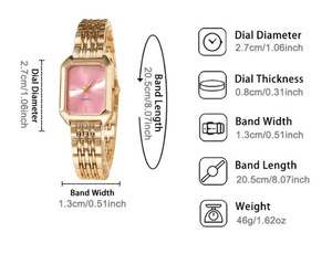 Nouvelle montre à quartz pour <span class=keywords><strong>femme</strong></span> 2024, tendance, en alliage doré et argenté, avec bracelet carré en alliage incrusté de strass - Product Image 2