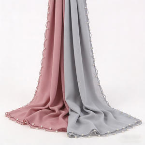 Nuevo Hiyab de Chifón Largo <span class=keywords><strong>para</strong></span> <span class=keywords><strong>Mujer</strong></span>, con Cuentas de Perlas y Borde Ondulado, Estilo <span class=keywords><strong>Turbante</strong></span> Árabe de Oriente Medio - Product Image 6