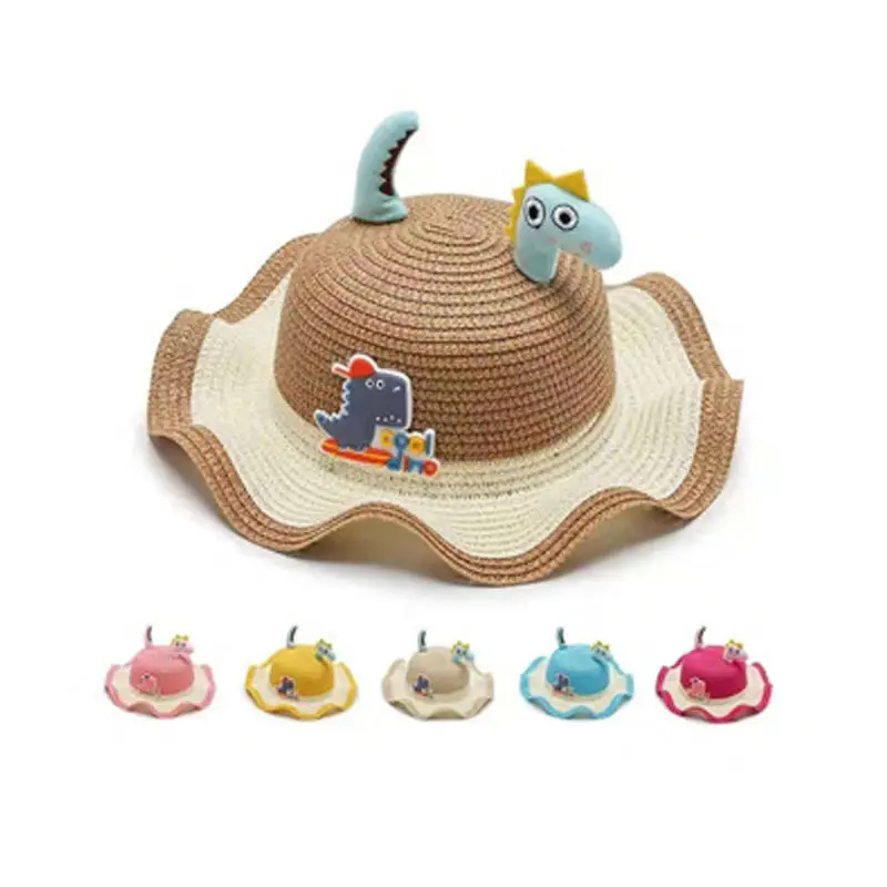 HT-408 Nieuwe Schattige Kinderen Gedrukt Cartoon Patroon Zonnescherm Stro Stro Hoeden Baby Mini Zomer Strand Vizier Strohoed