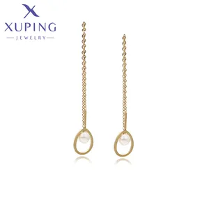 X23074150 xuping jewelry fashion elegant advanced pearl adjustable length stainless steel 14K gold chain earrings