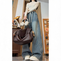 Nouveauté : Jeans en denim style streetwear américain pour l'hiver, pantalon décontracté unisexe à jambe droite et coupe ample, doublé polaire, pour hommes et femmes