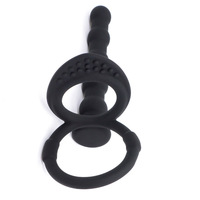 Günstiger Bestseller Silikon-Analsexspielzeug für Männer Doppelloch-Analplug & Penisring Tragbare Zugperlen Verschließbarer Ring