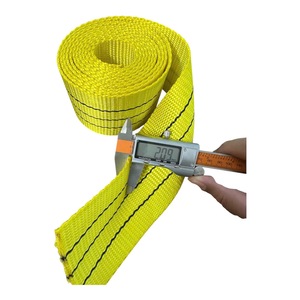 Sangle de fixation robuste en polyester rayé de 7,5 cm, jaune, résistance à la rupture de 67 tonnes, haute ténacité, pour le levage et l'arrimage de charges - Product Image 1