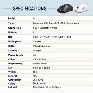 Ratón para Juegos con Retroiluminación LED Ligero de 58 g, Tres Modos, 8000 DPI, 1000 Hz, Inalámbrico, con Cable, Macro para PC Gamer - Product Image 4