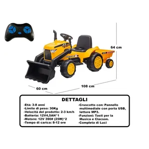 Tractor con Bulldozer de 108 cm, Amarillo, Eléctrico, para Niños de 3 a 8 Años - Product Image 2