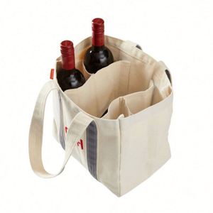 Customizable 4-6 Bottle Wine Tote Bag Reusable Canvas Shopping Bag with Dividers for Promotions - Product Image 2