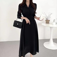 Neues Modisches Damenkleid im Koreanischen Stil, Umweltfreundlich, Atmungsaktiv, O-Ausschnitt, Schlitz, Strickstoff, Figurbetont, Einteiliges Kleid für den Herbst mit Knöpfen
