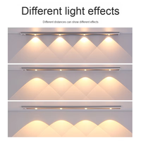 Lampe LED ultra-fine à détecteur de mouvement PIR intelligent, effet lumineux Hill, tricolore, à intensité variable, rechargeable par USB, pour armoire et penderie