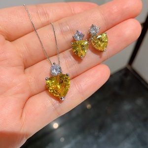 Wholesale Eco-friendly Copper Heart Cut Yellow Zircon Pendant <b>Earrings</b> <b>Set</b> Premium Quality Jewelry <b>Set</b> Simple for Daily Style - Product Image 1