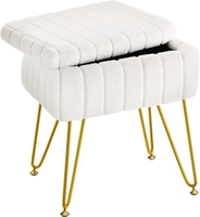 Repose-pieds ottoman de luxe en velours blanc, style nordique moderne du milieu du siècle, avec rangement, pour chambre à coucher