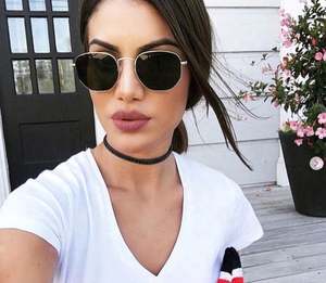 Lunettes de soleil hexagonales vintage rétro en métal avec logo personnalisé 2025, verres plats UV400, pour hommes et femmes - Product Image 2