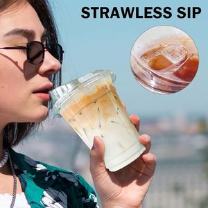 Paquete de 1000 Vasos de Plástico Transparente de 16 oz con Tapas Antiderrames, Desechables, sin Pajita, para Café Helado y Smoothies |   Oficina de Partidos - Product Image 4
