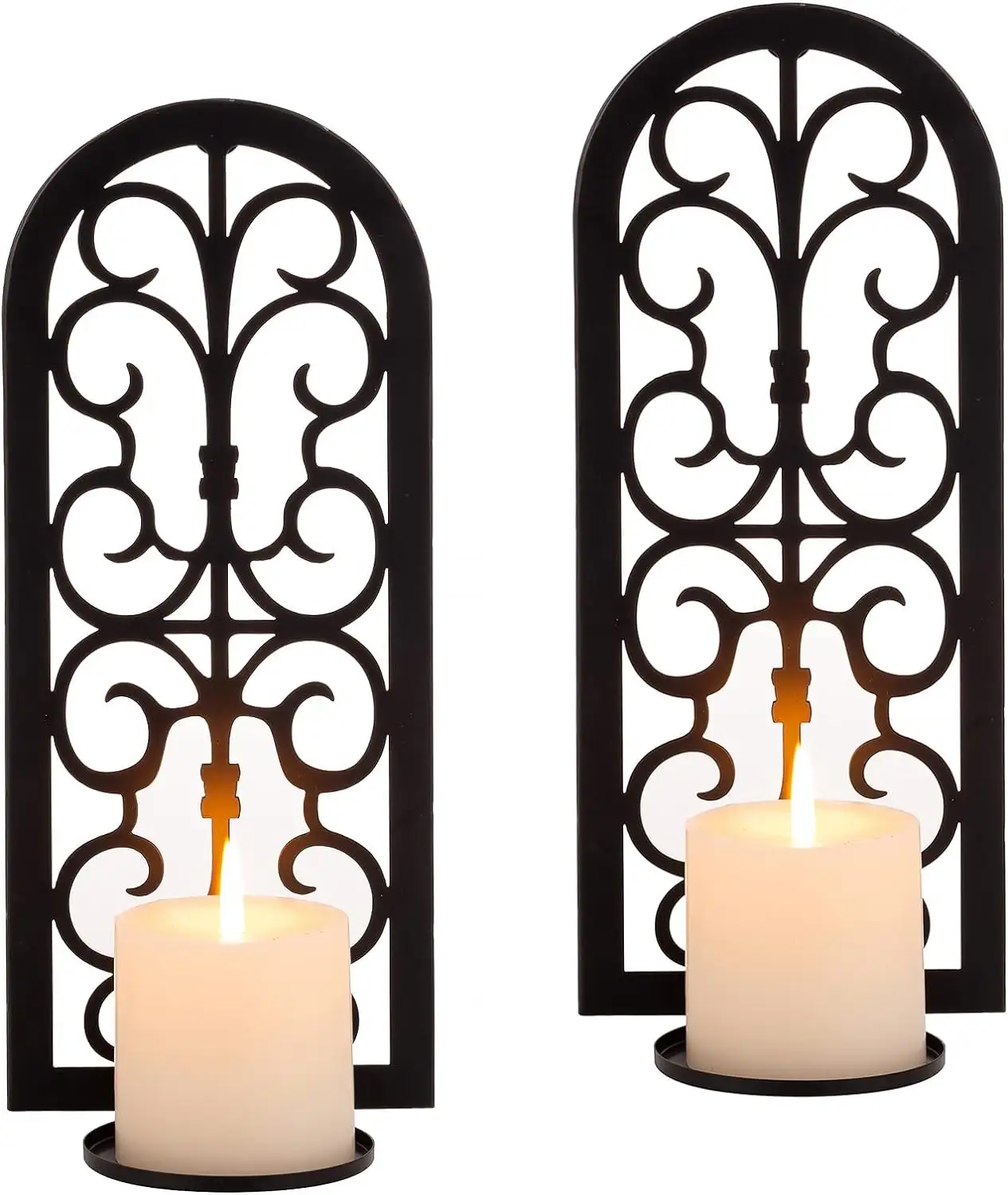 Metal Candle Sconces Hanging Wall Candle Holders Set of 2 Black Vintage Wall Mounted Sconce for Tea Light Pillar Candles