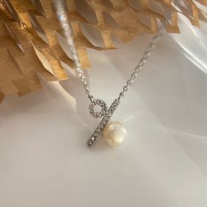 100% <span class=keywords><strong>amor</strong></span> S925 plata esterlina <span class=keywords><strong>porcentaje</strong></span> símbolo collar femenino nicho diseño Premium sensación cuentas perla clavícula cadena - Product Image 5