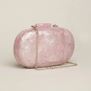 Premium Quality <b>Pink</b> Resin Round <b>Clutch</b> Bag With Chain Strap Artistic Fashion Design At Low Prices - Product Image 1