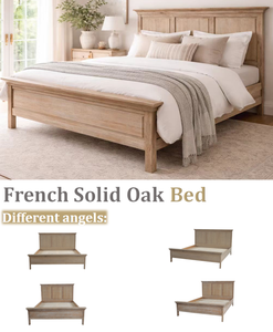 HL090-183 French Vintage American Rustic Antique Classic Wooden Platform King <b>Size</b> Solid Oak Wood Frame <b>Bed</b> for Bedroom HL090-18 - Product Image 3