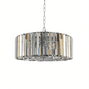 Lustre suspendu en forme de tambour en cristal moderne, finition chromée de 17 pouces, pour salon, chambre à coucher, salle à manger, ampoule non incluse - Product Image 1