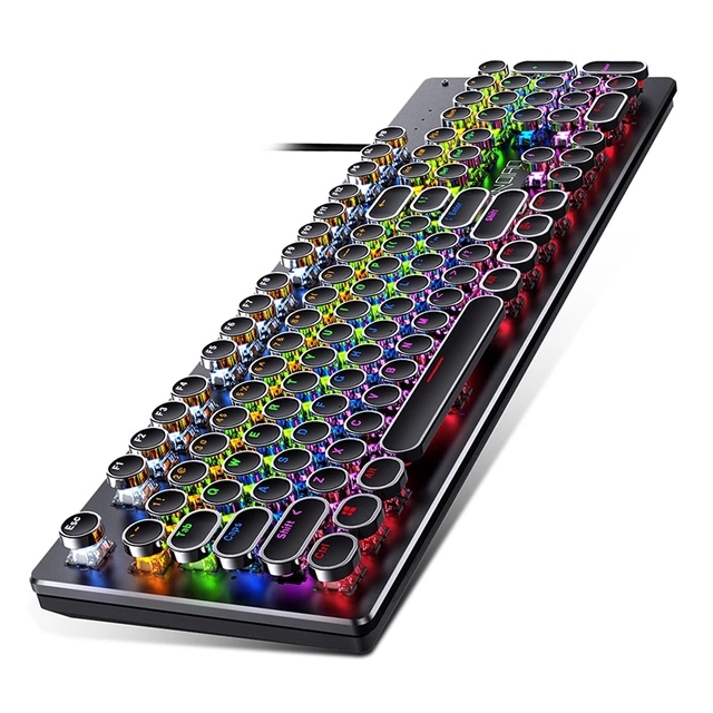 ZK-4 Metal Panel Round Retro Keycap 104 Keys Backlit Wired Gaming Keyboard for PC Laptop for LOL Steam