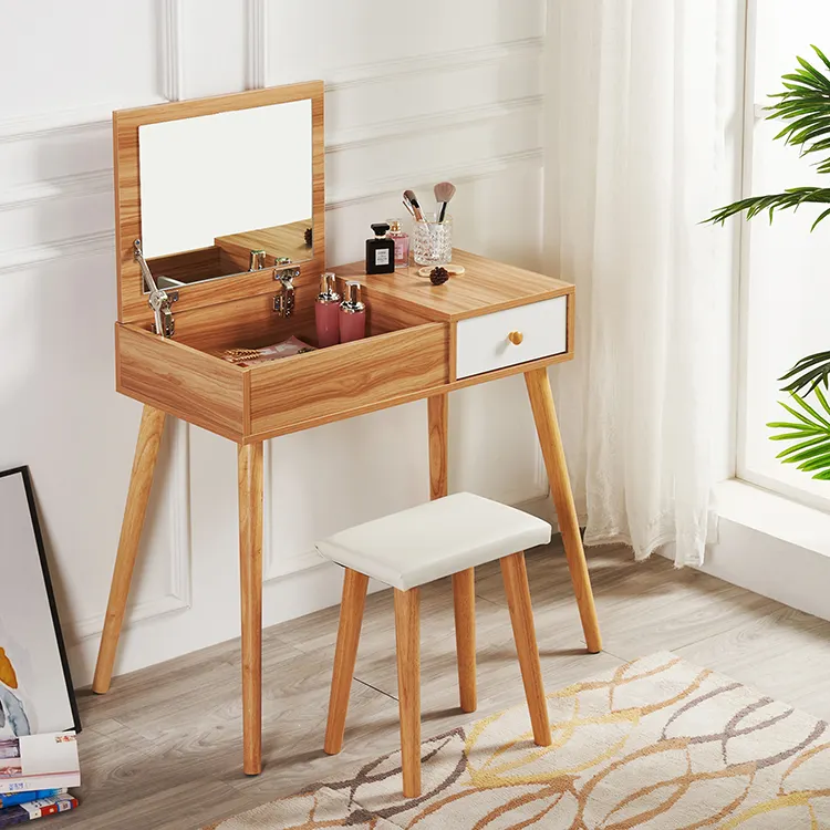 Cheap modern simple bedroom mirrored makeup dresser corner home beauty dressing table