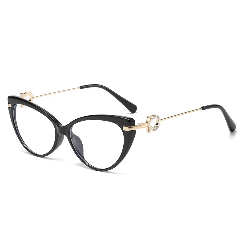 थोक तैयार स्टॉक बिल्ली नेत्र चश्मा पहनने योग्य निकट दृष्टि फ्रेम चश्मा TR90 धातु हीरा विंटेज विरोधी नीले प्रकाश चश्मा