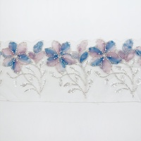Dentelle en mousseline brodée de perles 3D, dentelle à paillettes multicolores, bordure en dentelle 100% polyester pour accessoires vestimentaires