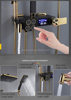 Robinet de Douche Thermostatique Numérique Noir et Or, Commande par Bouton, Robinet de Douche Intelligent, Ensemble Mélangeur de Baignoire à Effet Pluie, Robinet Bidet pour Salle de Bain