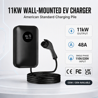 Borne de recharge murale pour véhicule électrique 11 kW, type 1/Tesla, norme américaine, avec écran d'affichage, chargeur portable, entrée 240 V, sortie 48 A, nouvelle version personnalisable