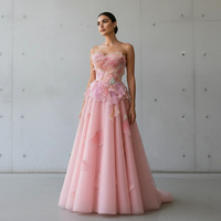 Robe de soirée rose Lsz749, coupe trapèze, fleurs 3D, perles de cristal, sans bretelles, drapée, robes de soirée formelles pour femmes, Jancember