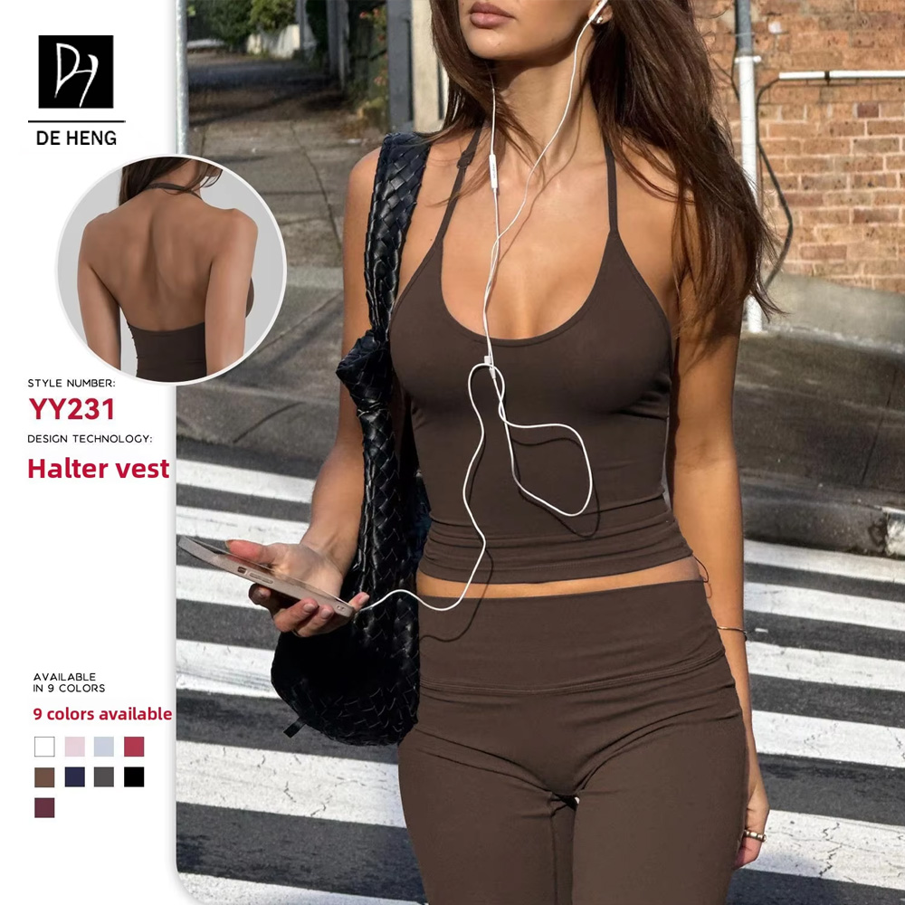 2026 New Halter-Neck Thin-Strap Yoga Sports Tank Top Sweat-Wicking Spandex/Nylon Running Fitness Women's tank Top