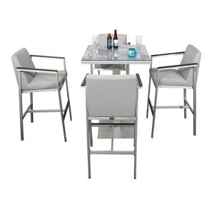 Tapa de vidrio templado moderno de aluminio cepillado 4 plazas muebles sillas de mesa de <span class=keywords><strong>bar</strong></span> al aire libre - Product Image 2