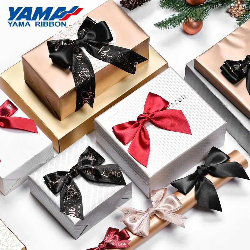 Yama Factory Custom Size Satin Bows Pre Tied Gift Ribbon Bow With Elastic Loop