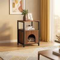 Table de chevet pour chat 3 niveaux style Mid-Century avec bac à litière dissimulé, cadre en métal noir, table de chevet en bois OEM ODM