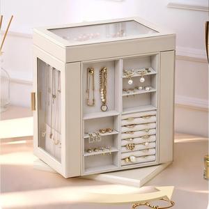 Caja <span class=keywords><strong>de</strong></span> Joyería Giratoria GREENSIDE <span class=keywords><strong>de</strong></span> Gran Capacidad con Ventana Transparente, <span class=keywords><strong>Organizador</strong></span> <span class=keywords><strong>de</strong></span> Almacenamiento <span class=keywords><strong>de</strong></span> Cuero - Product Image 1