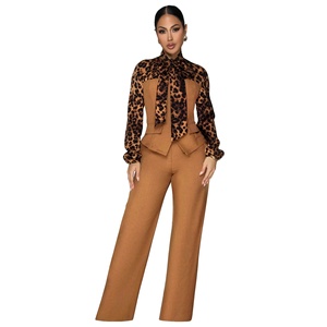 Popolare Completo da Donna in Stile Europeo <span class=keywords><strong>e</strong></span> Americano con Stampa Leopardata <span class=keywords><strong>e</strong></span> Patchwork, Slim-fit Sofisticato per <span class=keywords><strong>Primavera</strong></span> <span class=keywords><strong>e</strong></span> Autunno - Product Image 1