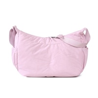 Tas Selempang Bahu Nylon Kapasitas Besar, Berlapis Padded, Ritsleting, Tali Tunggal, dengan Kantong Elastis di Samping