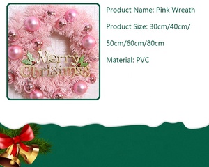 พวงหรีดหวายตาข่ายสีแดงขนาด30ซม. ของตกแต่งคริสต์มาสที่แขวนประตูสีชมพู - Product Image 5
