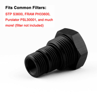 Suku cadang benang mobil konektor adaptor ulir penyaring bahan bakar aluminium hitam dengan 2 paking segel 5/8-24 hingga 3/4-16, 13/16-16, 3/4NPT