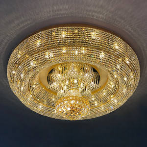 Lustre en cristal de grande taille de six pieds, rond, pour salle de banquet, éclairage, style européen, hôtel personnalisé, lustre en cristal antique doré - Product Image 1